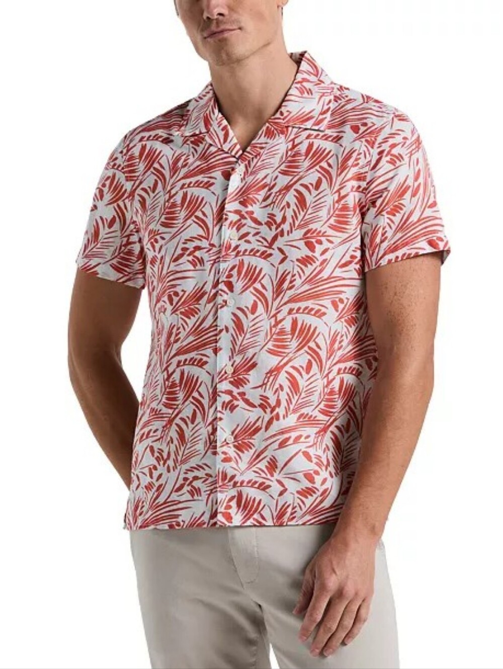 NWT XL-Tall Perry Ellis Abstract Leaf Print Shirt, Burnt Sienna